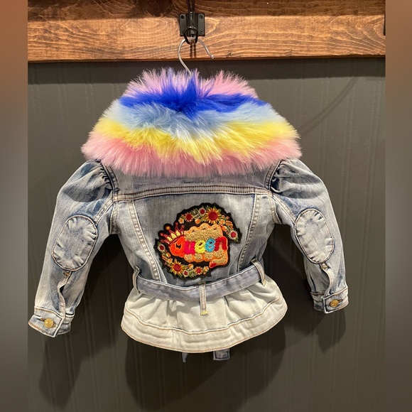Elite Premium denim jean jacket coat size 2-3 girls rainbow collar pride toddler - Picture 4 of 9
